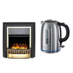 Dimplex Cheriton Deluxe Freestanding Optiflame Electric Fire & Russell Hobbs Brushed Stainless Steel Electric 1.7L Cordless Kettle