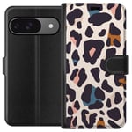 Google Pixel 9 Pro Svart Plånboksfodral Leopardmönster