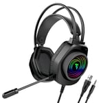Kabel Gaming Headset 3.5mm med Mikrofon och RGB-lampor 2.1m Swissten Svart