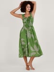 Monsoon Palm Spot Print Cotton Midi Dress, Green