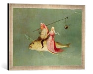 'Encadré Image de Hieronymus Bosch "The Temptation of St. Anthony, RIGHT HAND Panel, detail of a couple Riding A Fish, d'art dans le cadre de haute qualité Photos fait main, 60 x 40 cm, argent Raya
