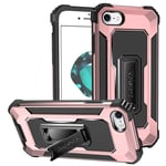 ZTOFERA Hybrid Case for iPhone SE 3 (2022) 5G/iPhone 7/iPhone 8/iPhone SE 2020, [Military Grade][Kickstand][Heavy Duty] Hard PC Rubber Bumper Shockproof Phone Cover for iPhone SE 2022 (Rose Gold)