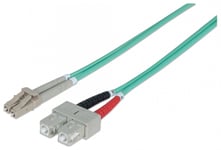 Intellinet Fiber Optic Patch Cable, OM3, LC/SC, 1m, Aqua, Duplex, Multimode, 50/125 µm, LSZH, Fibre, Lifetime Warranty, Polybag