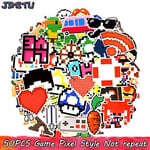 50 PCS Pixel Anime Stickers Packs Game Nostalgic Cartoon Graffiti Kids Sticker for Laptop Phone PS4 Tablet Suitcase Bike Helmet
