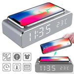 LED Digital Thermometer Time Alarm Clock Wireless Charger Earphone Phone Charger