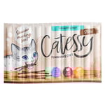 Sparpris! 10 x 5 g Catessy Sticks kattgodis - Lax & öring