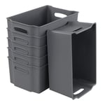 Neadas 6 Packs Plastic Stacking Storage Boxes Containers for Kitchen Cupboards Drawers Bathroom, Gray