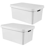 2x 45L Storage Box with Lid Sturdy Curver Infinity Handles Basket Home Office