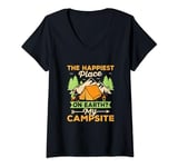 Womens The Happiest Place On Earth? My Campsite Camper Outdoor V-Neck T-Shirt