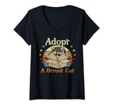 Womens Vintage Adopt A Street Cat Funny Opossum Raccoon Humor V-Neck T-Shirt