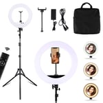 Pahajim Ring Light 14" with Tripod Stand, LED Selfie Ringligt Makeup Light with Bluetooth Receiver, Phone Holder, Dimmable 3 Light Modes & 10 Brightness for Vlog, Makeup, YouTube, Live Streaming