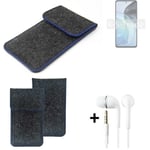 Protective cover for Motorola Moto G72 dark gray blue edge Filz Sleeve + earphon