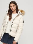 Superdry Faux Fur Short Hooded Puffer Jacket - Grey, Grey, Size 10, Women
