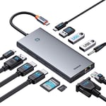 Station d'accueil USB C Hub, Baseus 13-in-1 Station d'accueil 2 HDMI 4K@60Hz, DisplayPort, VGA, Transfert de données 10Gbps, PD 100W et Ethernet pour Ordinateur Portable Dell/HP/Lenovo/Surface