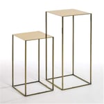Metal Nesting Table,Rectangular Wrought Iron Flower Stand 54CM/74CM High Display Stand Corner Table Living Room High Table Clothing Store Accent Side Tables - Wh(Size:30*30*54CM+34*34*74CM,Color:Gold)