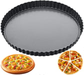 Removable Quiche Tart Pan, BESTZY 11" Non-Stick Fluted Flan Tin Quiche Pan Round Deep Tart Tin with Loose Base Perfect for Creating Creamy cheesecakes Chocolate tarts