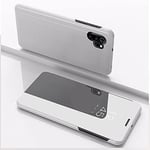 Hülle® Mirror Plating Clear View Stand Function Flip Case Compatible for Samsung Galaxy A32 4G (Silver)