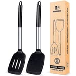 2-pack silikon stekspade, non-stick slitsad köksspatel, hög värmebeständig BPA-fri matlagningsspatel, idealisk köksutrustning för fisk, ägg, pannkakor black
