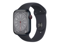 Apple Watch Series 8 (GPS + Cellular) - 45 mm - midnight aluminium - smart klocka med sportband - fluoroelastomer - midnatt - bandstorlek: normal - 32 GB - Wi-Fi, LTE, Bluetooth, UWB - 4G - 39,1 g