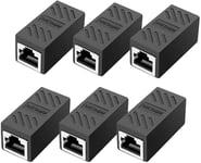 6Pcs RJ45 Coupler, Ethernet Connectors, for Cat7/Cat6/Cat5e/Cat5 Ethernet Cable Extender Connector - Female to Female (Black 6Pack)