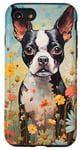 Coque pour iPhone SE (2020) / 7 / 8 Motif terrier de Boston dans un jardin fleuri pour les amateurs d'art de chiens