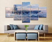 TOPRUN Wall art picture 5 pieces Modern Painting Prints on canvas Military WW1 WW2 Navy Air Force Army Battleship For Living Room Decoration Poster 150 x 80cm Frame