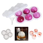 Ice Cube Tray Silicone Ice Moulds 6 Giant Ice Ball Cube Maker with Removable Lid & Funnel Reusable Dishwasher Safe BPA Free Ice Trays for Freezer, Whiskey, Cocktail, Wine, Baby Food (Transparent)