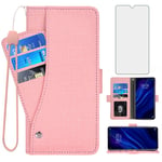 Asuwish Compatible with Huawei P30 Wallet Case Tempered Glass Screen Protector and Leather Magnetic Flip Cover Card Holder Stand Cell Accessories Phone Cases for Hawaii P 30 ELE-L29 Women Men Pink