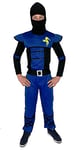 Foxxeo Costume de Ninja Bleu pour Enfant – Taille 110-152 – Combattant Ninja Bleu pour garçon Carnaval Taille 134/140