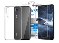 NOVAGO compqtible Huawei P20 Pro 6.1''(Pack 2 en 1) Coque Souple Transparente Anti Choc + 2 Films écran Verre trempé résistant (Films Plus Petits Que l'écran) (Transparent)
