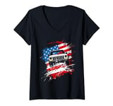 Womens American Flag Truck V-Neck T-Shirt