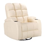 Leather Massage Recliner Chair Sofa Rocking Swivel Armchair Remote Control Cream
