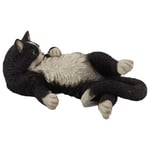 G&H Decor – Black and White Cat Poly Resin Lawn Statue – Hand Finished Ornament with Intricate Detail – Figurine Suitable for Indoor or Outdoor Use – Frost Resistant Garden Patio Gift (Laying)