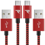 RAMPOW Micro USB Cables 3m 2Pack 2.4A High-Speed Android Charger Cable 10ft Nylon Braided Samsung USB Cable Compatible with Samsung Galaxy S7/S6/S5 J5/J3, Sony, LG, Kindle, Xbox, PS4 Red