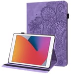 GLANDOTU Case for Amazon New Kindle Fire HD 8 Tablet 2016/2017/2018/2019 PU Leather Case lightweight Folio Flip Tablet Embossed Leather Cover Case with fold Stand Protective Shell - Purple