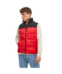 Jack & Jones Mens Zip Up Quilted Gilet - Red - Size X-Large
