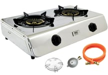 NJ-60 Stainless Steel Gas Cooker 2 Lamps Camping Stove 7,6 Kw Propane Turbo
