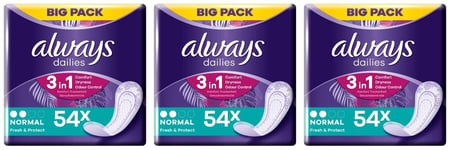 3 x Always Daily Panty Liners Normal Fresh & Protect Odour Neutralising 54 Pack