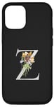 Coque pour iPhone 15 Lettre Z florale en titane noir personnalisable