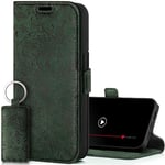 SURAZO Protective Phone Case For Apple iPhone 15 Pro Max Case - Genuine Leather RFID Wallet with Card Holder, Magnetic Closure, Stand - Flip Cover Full Body Casing Screen Protector (Floral Green)