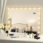 Led Miroir de Maquillage 18 lumières 80x60cm Hollywood avec Ecran Tactile & Loupe de Grossissant 10X - Blanc - Puluomis