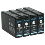 4 Cyan XL Ink Cartridges to replace Epson T7902 (79XL) non-OEM / Compatible