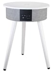 AIC Portable Bluetooth Speaker Smart Table - QI Wireless Charging - Sub Woofer - Mains or Rechargeable Battery - USB & AUX IN – White & Grey