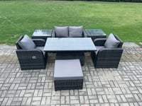 Outdoor Rattan Furniture Garden Dining Set Height Adjustable Rising lifting Table Love Sofa With 2 Side Tables