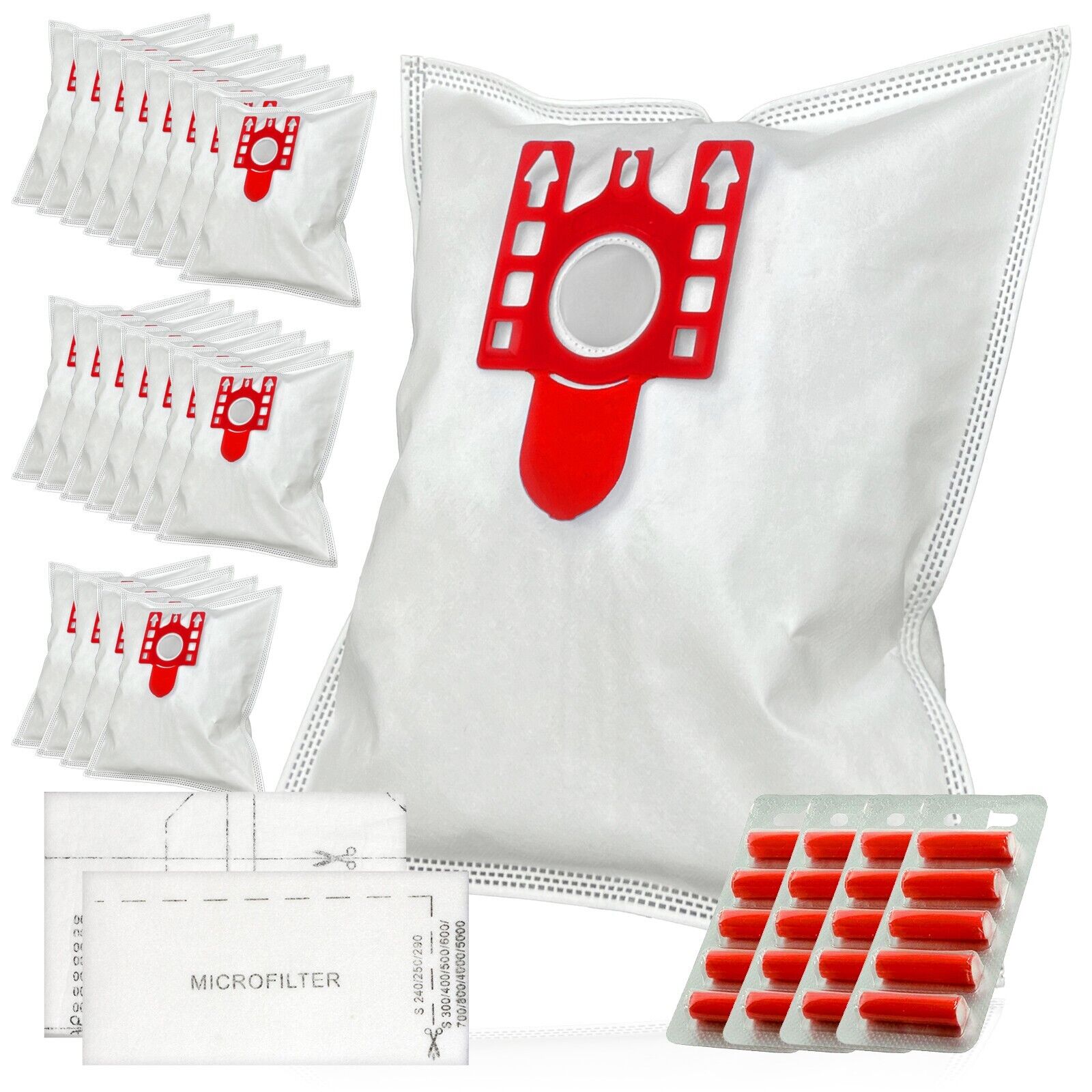 20-Pack Microfiber Vacuum Bags For Miele FJM | With 8 Filters | Masterpart Compatible