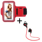 Pack Sport Pour Microsoft Lumia 650 Smartphone (Ecouteurs Bluetooth Sport + Brassard) Courir T5 - Rouge