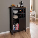 Inter Link - Armoire à vin - Armoire a Bouteilles - Armoire de Cuisine - Armoire Buffet - pour 12 Bouteilles - 3 étagères Ouvertes - 1 Porte - Helina - Chêne Artisan - Noir
