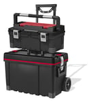 Keter 17181110 Chariot avec coffre et boîte à outils Master Pro en plastique Rouge/argent