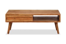 Soffbord med snidad låda massivt trä 100x50x40 cm - Brun