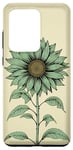 Galaxy S20 Ultra Aesthetic Sunflower Line Art Minimalistic Sage Green Case
